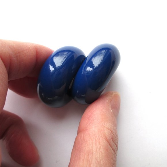 💙 Vtg Uncommon Matters Beam Semi Hoop Earrings Deep Cobalt Blue Enamel 925 - Picture 9 of 12